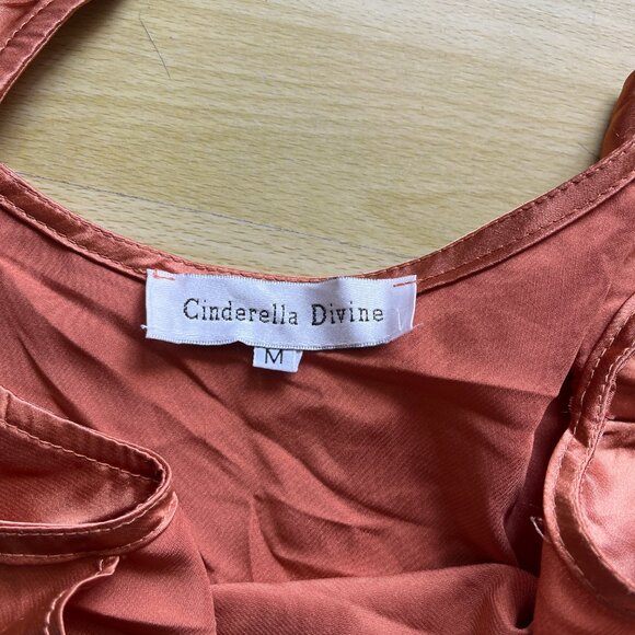 Cinderella Divine - BD103 Cowl Neck Satin Sheath Tea-Length Dress In Sienna - Picture 6 of 10